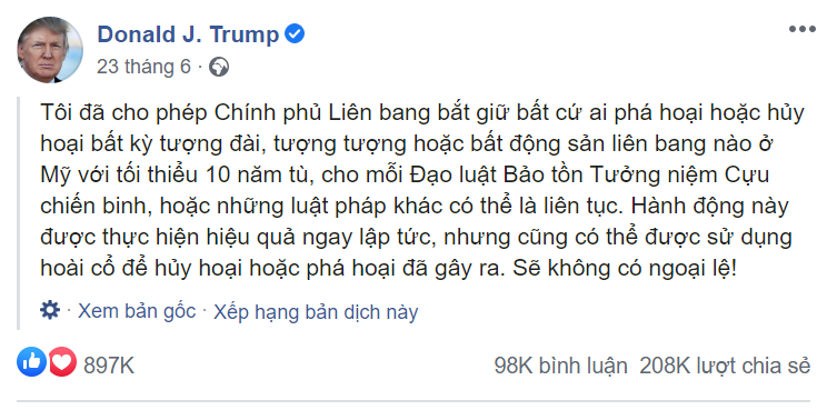 (Ảnh chụp màn hình fanpage Donald J. Trump)