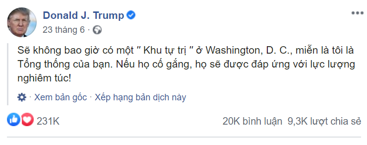 (Ảnh chụp màn hình fanpage Donald J. Trump)