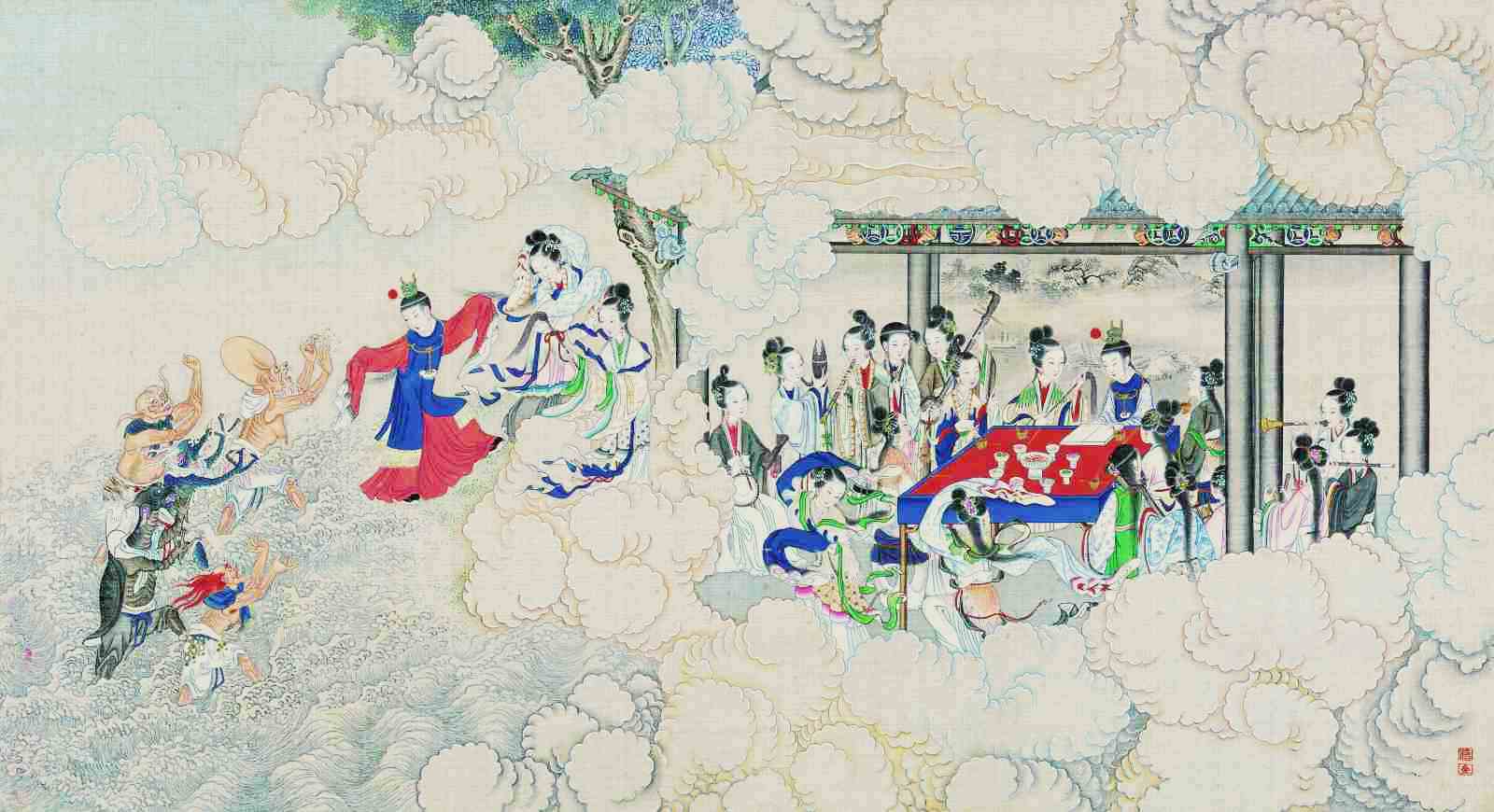 Tào Tuyết Cần miêu tả Thiên giới triển hiện tại thế gian con người được phân thành nhiều tầng, qua đó có thể thấy sự lĩnh ngộ của tác giả với Thiên ý là vô cùng thâm hậu. (Hình minh họa "Hồng lâu mộng" do Qing Sun Wen vẽ/ Wikipedia/ Phạm vi công cộng)