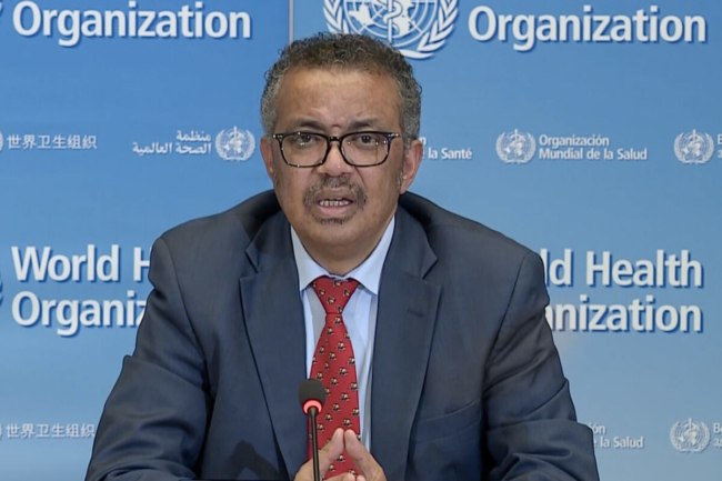 <em>Giám đốc Tổ chức Y tế Thế giới, tiến sĩ Tedros Adhanom Ghebreyesus tại trụ sở của WHO ở Geneva vào ngày 6 tháng 4 năm 2020. (Ảnh: AFP qua Getty Images)</em>