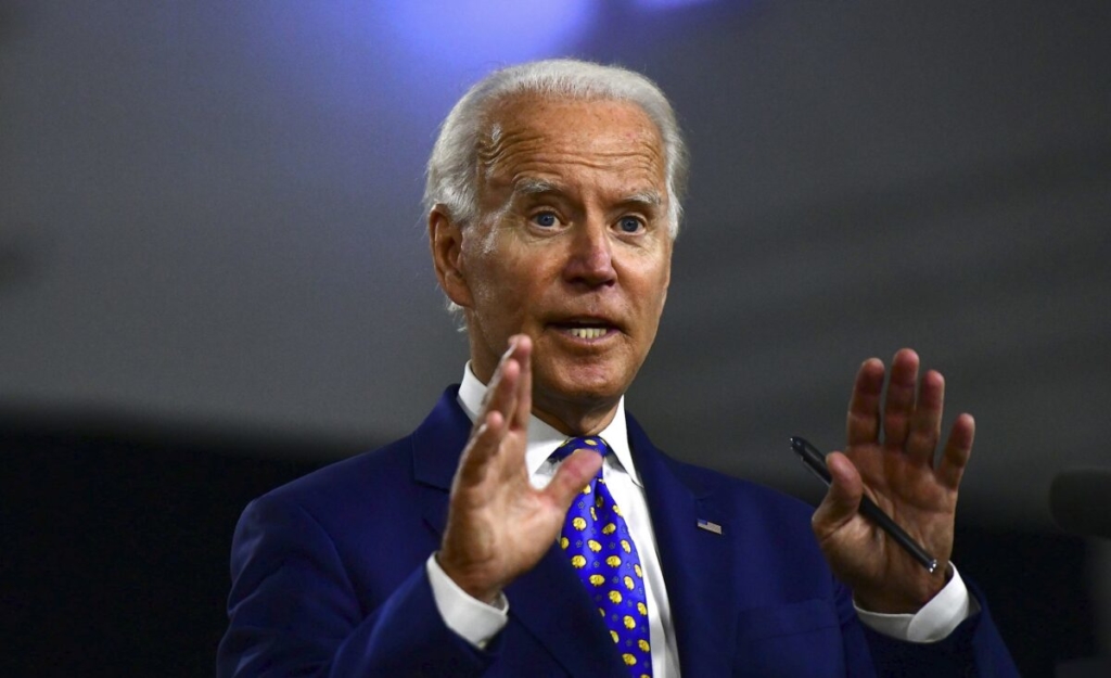 <em>Ứng cử viên Tổng thống được cho là của đảng Dân chủ, cựu Phó Tổng thống Joe Biden có bài phát biểu tại Wilmington, Del., ngày 28/7/2020. (Ảnh: Mark Makela/Getty Images)</em>