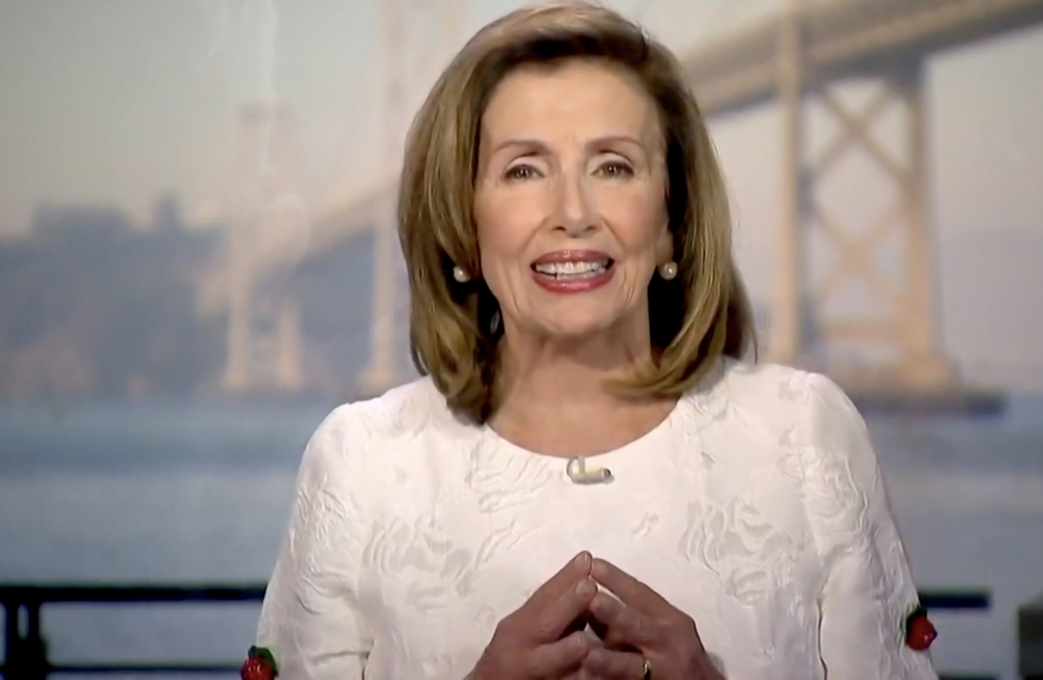 Chủ tịch Hạ viện Nancy Pelosi (Dân Chủ - California) phát biểu tại Hội nghị Quốc gia trực tuyến của Đảng Dân Chủ năm 2020 vào ngày 19 tháng 8 năm 2020. (Ảnh: DNCC /Getty Images qua The Epoch Times)