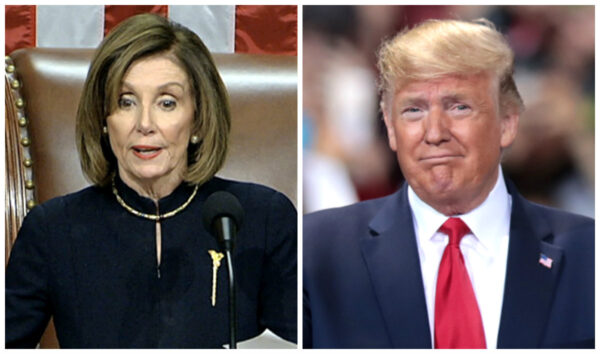 (Trái) Chủ tịch Hạ viện Nancy Pelosi (Dân Chủ-California) trong một bức ảnh tư liệu. (Ảnh Truyền hình Hạ viện qua AP); (phải) Tổng thống Donald Trump trong một bức ảnh tư liệu. (Ảnh Scott Olson / Getty Images)