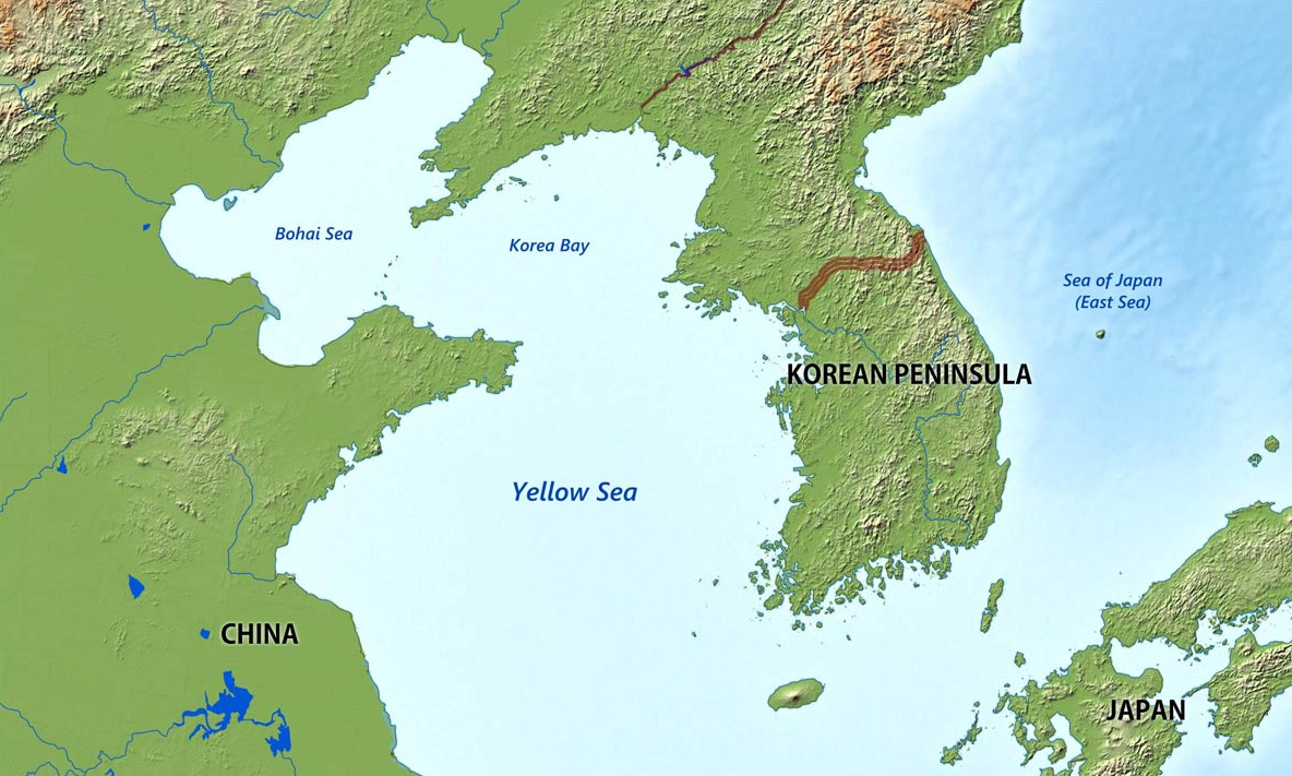 Vị trí biển Bột Hải (Bohai) và Hoàng Hải (Yellow Sea). Đồ họa: Free World Maps.