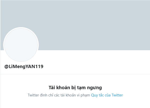 Tài khoản twitter của TS. Diêm Lệ Mộng đã bị đình chỉ. (Ảnh chụp màn hình twitter)