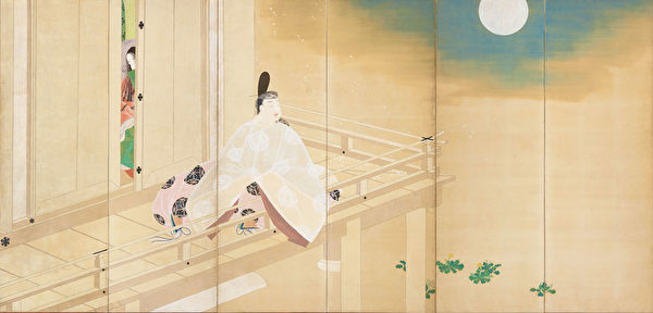 Chủ đề thứ hai trên nền bình phong của tác phẩm "Truyện kể về Genji" được vẽ bởi Matsuoka Yingqiu năm 1912. (Tranh do viện bảo tàng nghệ thuật NewYork cung cấp)