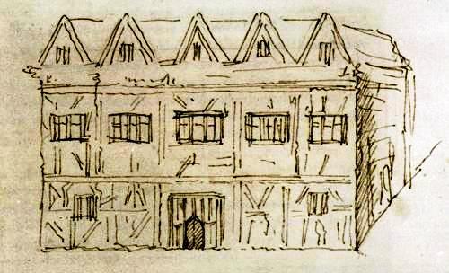 Bản phác thảo ngôi nhà của Shakespeare tại New Place, năm 1737, do George Vertue thực hiện năm 1737 từ những mô tả đương thời khi ông đến thăm Stratford-on-Avon. (Ảnh Miền Công cộng)