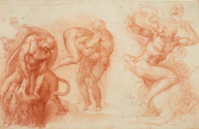 “Ba Khổ Sai của Hercules,” Michelangelo Buonarroti, tranh vẽ phấn đỏ,  27 x 42cm (Royal Collection Trust/Her Majesty Queen Elizabeth II, 2017, www.royalcollection.org.uk))