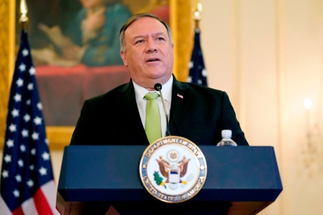 Ngoại trưởng Hoa Kỳ Mike Pompeo phát biểu trong một cuộc họp báo ở Washington, vào ngày 21 tháng 9 năm 2020. (Ảnh: Patrick Semansk / POOL / AFP qua Getty Images)