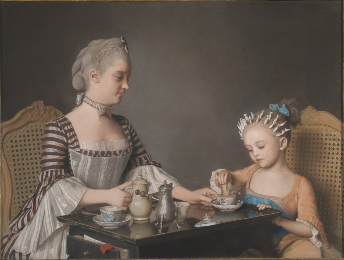 "Bữa sáng của gia đình Lavergne," 1754, Jean-Étienne Liotard. Tranh pastel trên giấy dán lên lụa; 80 x 106 cm. Di sản của George Pinto dưới sự cho phép Lieu. (Phòng trưng bày Quốc gia, Luân Đôn)