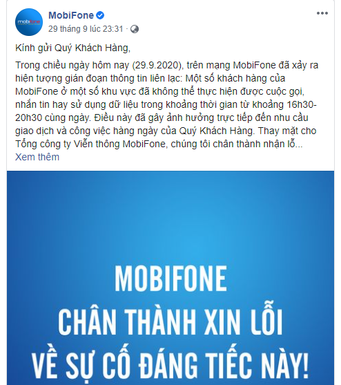 Ảnh chụp màn hình fanpage mobifone