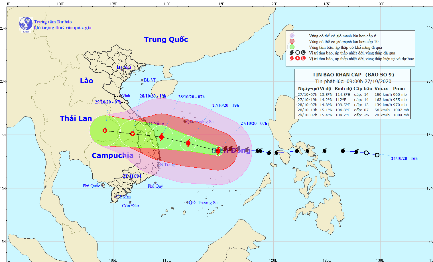 Dự báo đường đi của cơn bão số 9. (Ảnh kttv.gov.vn)