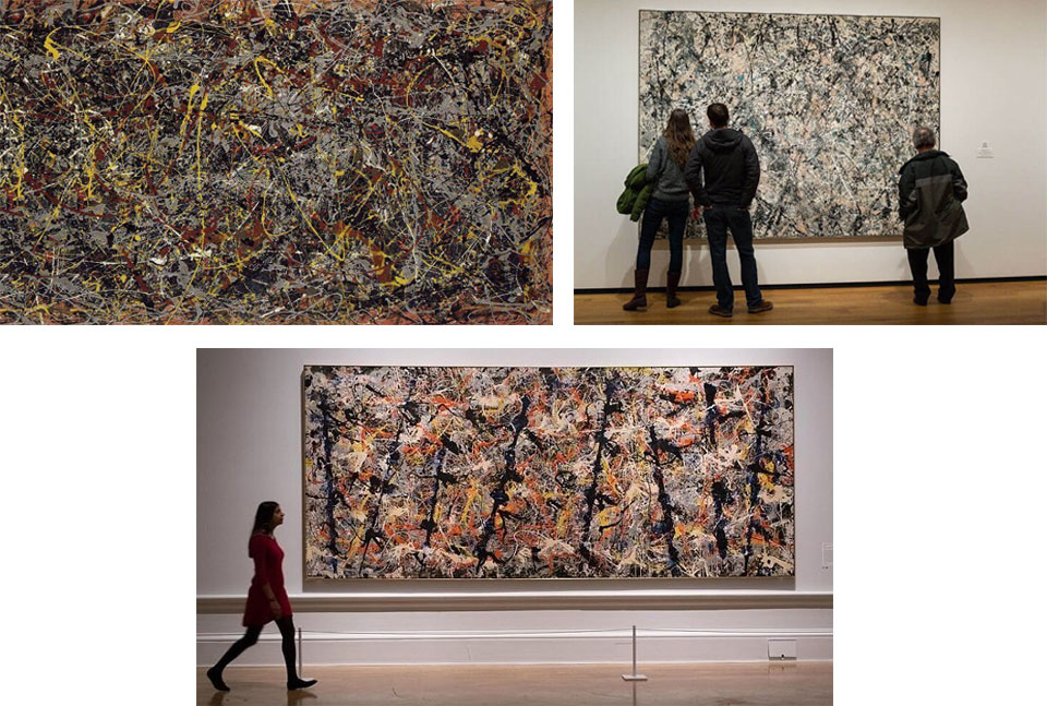 Các tác phẩm của Jackson Pollock (từ trái qua): “Số 5, 1948”, “Số 1, 1950”, và “Số 11, 1952”. (Ảnh jackson-pollock.org)