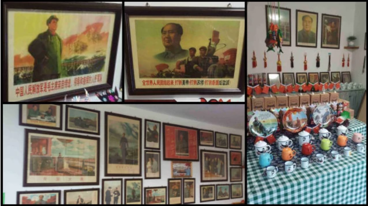 "Điểm du lịch đỏ" trang trí rất nhiều ảnh Mao Trạch Đông. (Ảnh chụp màn hình của bitterwinter)