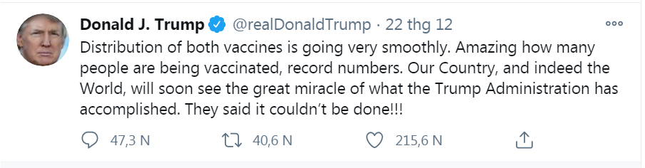 TT Trump cho khai triển vaccine