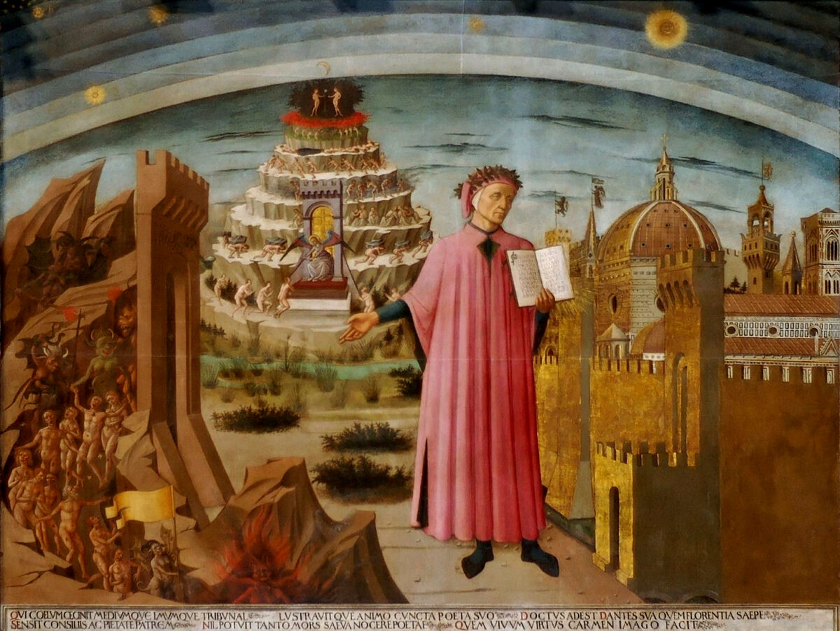 Dante cầm quyển “Thần Khúc” của mình