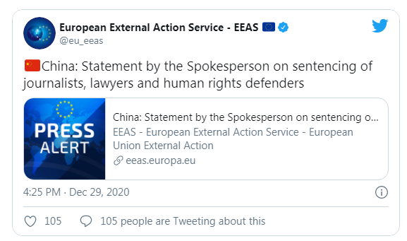 EU kêu gọi Trung Quốc trả tự do cho nhà báo