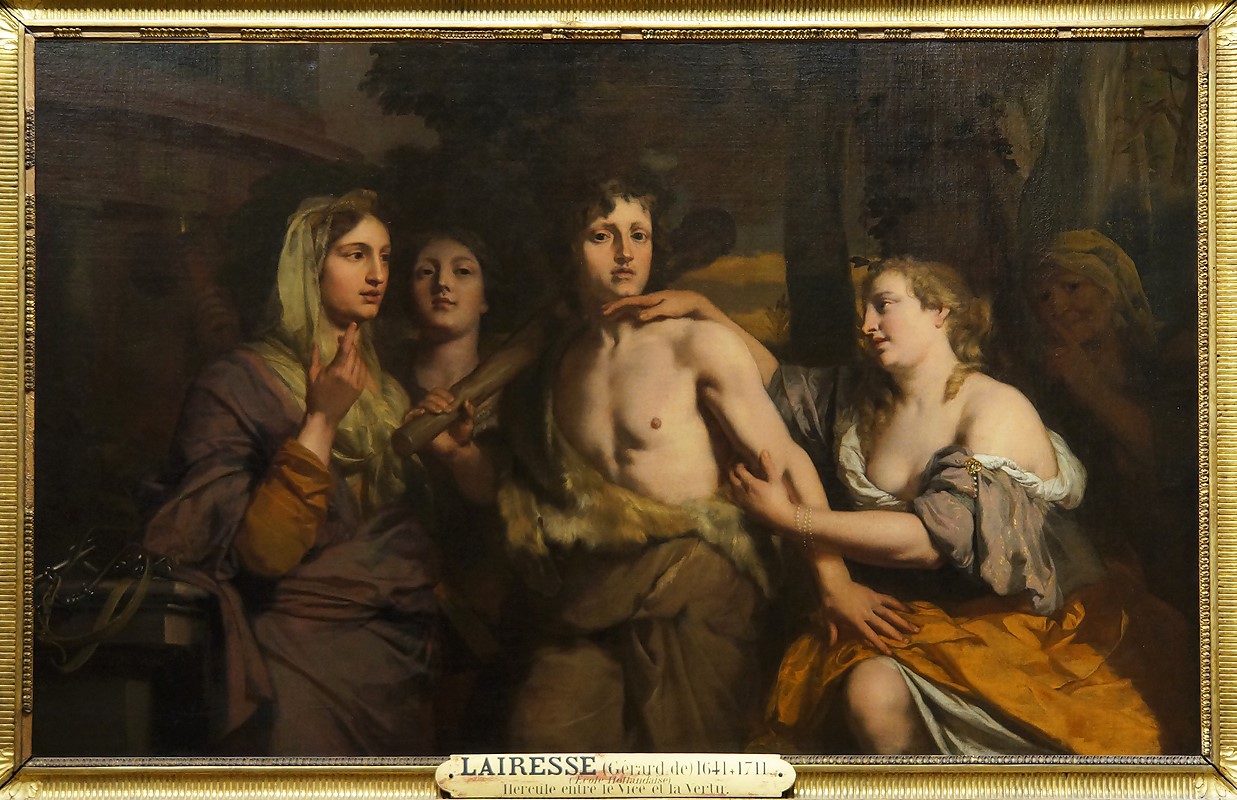 Ảnh: “Hercules giữa Đức hạnh và Suy đồi,” (Hercules Between Vice and Virtue), nửa sau thế kỷ 17, của Gérard de Lairesse; sơn dầu trên vải, 44 inch x 71.2 inch. Bảo tàng Louvre, Paris. (Ảnh: Tài sản công)