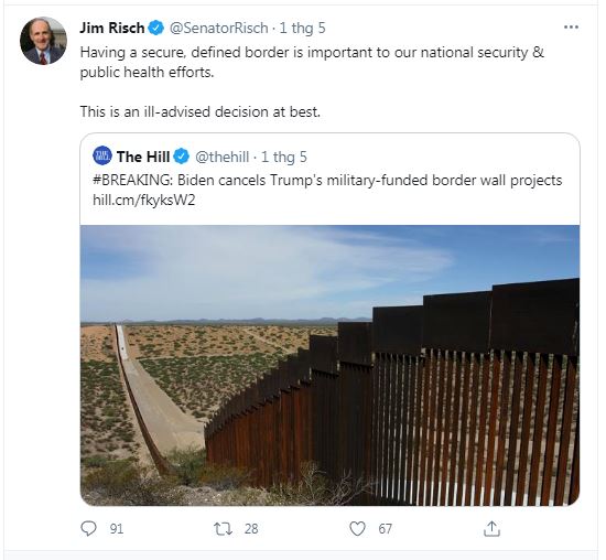 Chính phủ Biden hủy bỏ dự án tường biên giới