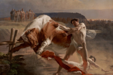 Bức họa ‘Ian Usmovets ngăn chặn con bò đực nổi điên’: Sức mạnh của sự kiềm chế