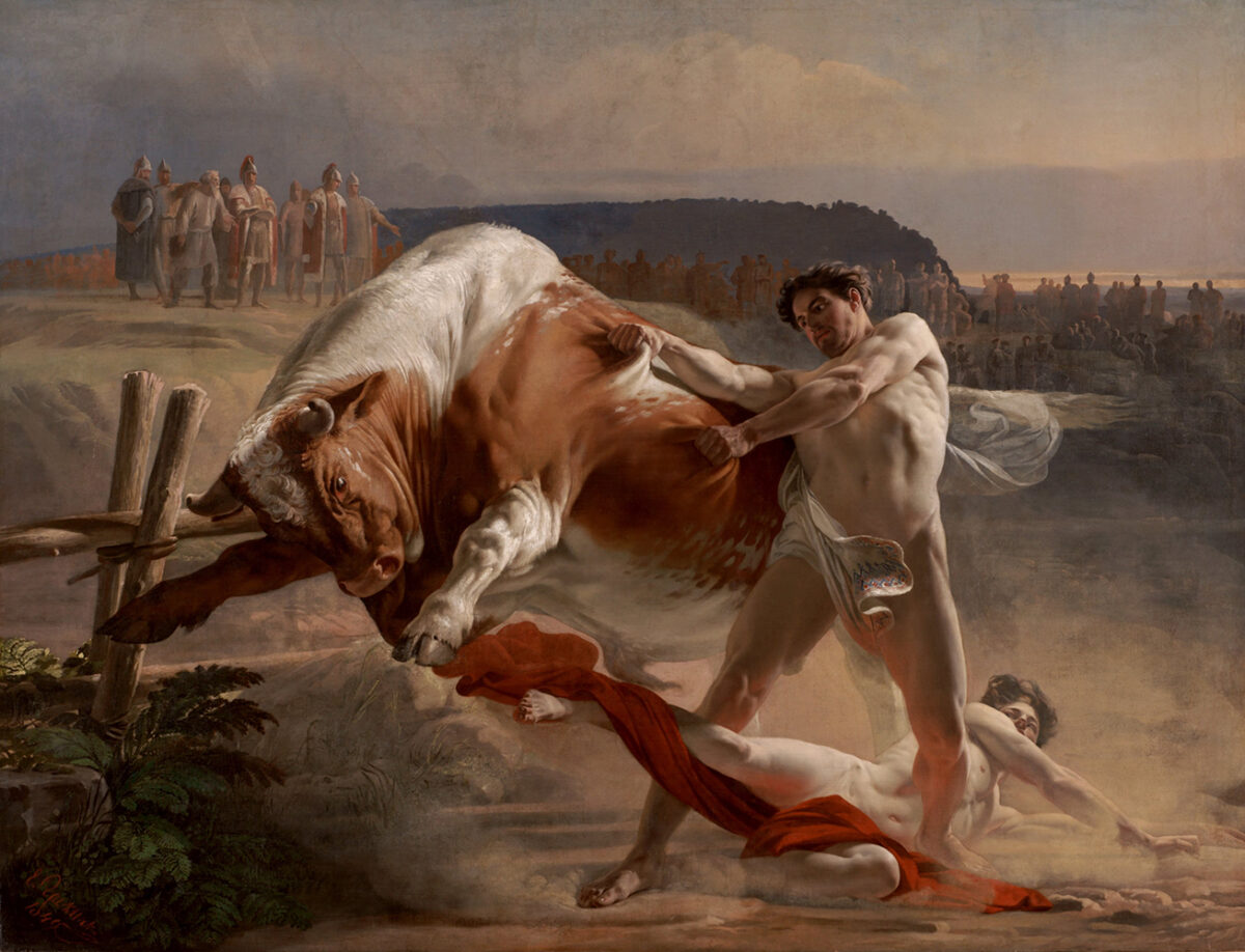 Bức họa ‘Ian Usmovets ngăn chặn con bò đực nổi điên’: Sức mạnh của sự kiềm chế