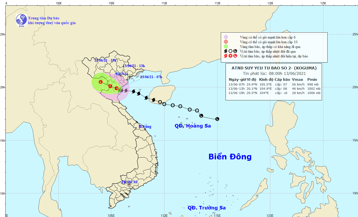 Bão số 2: Suy yếu thành ATNĐ sau khi vào khu vực Thái Bình đến Nghệ An