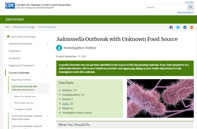 bùng phát dịch salmonella ở mỹ