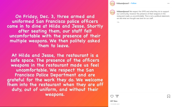 Nhà hàng ở San Francisco xin lỗi sau khi từ chối phục vụ cảnh sát