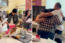 Ba chị em òa khóc khi được cha dượng nhận làm con chính thức