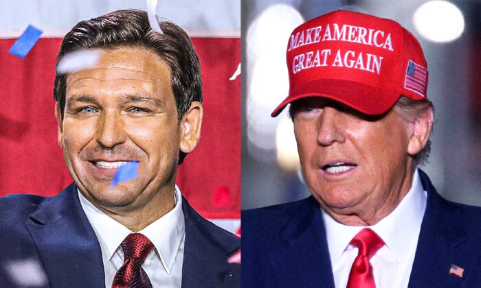 (Từ trái sang phải) Thống đốc tiểu bang Florida Ron DeSantis và Cựu Tổng thống Donald Trump. (Ảnh: Giorgio Viera/Angela Weiss/Getty Images)