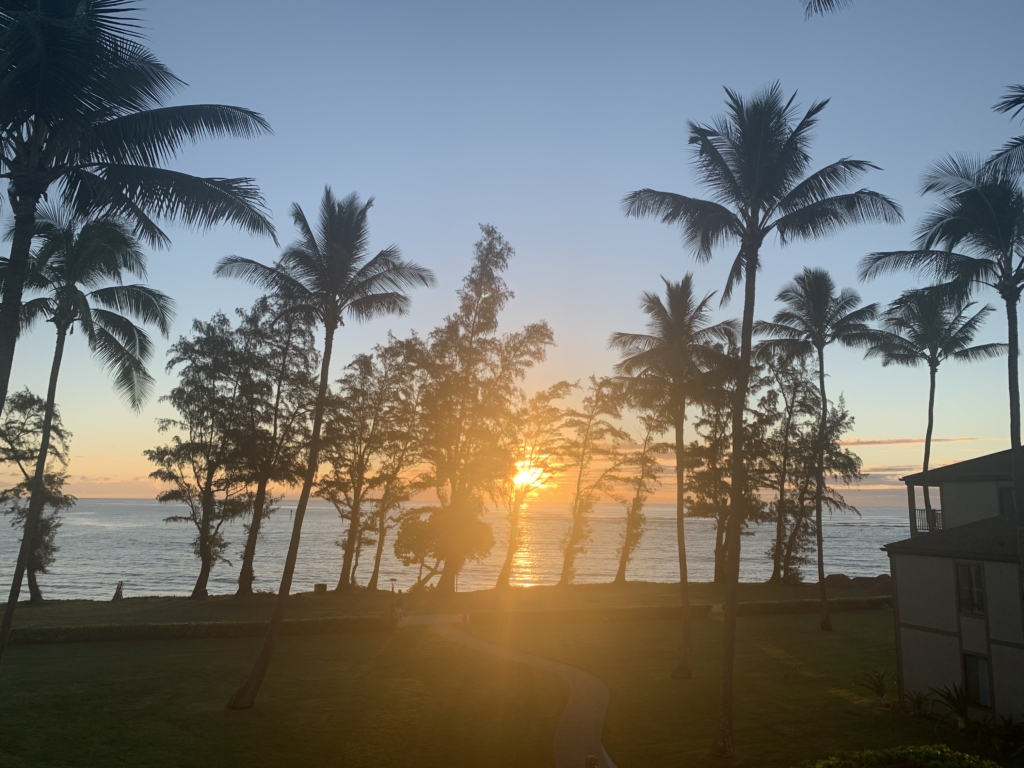 Cảnh hoàng hôn bên bờ biển trên tuyến Đường Mòn Ven Biển Kauai. (Ảnh: Janna Graber)