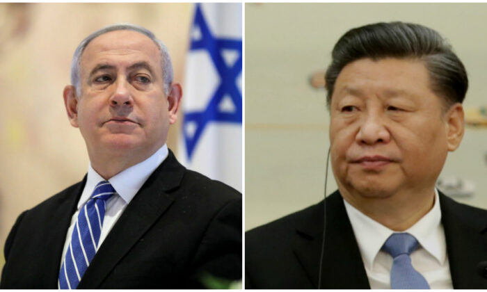 (Trái) Thủ tướng Israel Benjamin Netanyahu tham dự cuộc họp nội các làm việc đầu tiên của tân chính phủ tại Hội trường Chagall ở Knesset, Nghị viện Israel ở Jerusalem vào ngày 24/05/2020. (Ảnh: Abir Sultan/Pool qua Reuters), (Phải) Chủ tịch Đảng Cộng sản Trung Quốc Tập Cận Bình tham dự cuộc họp với các khách mời đại diện trong Diễn đàn Kinh tế Mới 2019 tại Đại lễ đường Nhân dân ở Bắc Kinh, Trung Quốc vào ngày 22/11/2019. (Ảnh: Jason Lee-Pool/Getty Images)