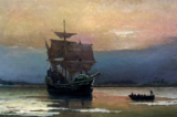 Tác phẩm “Tàu Mayflower cập Cảng Plymouth” của tác giả William Halsall, năm 1882. Tranh sơn dầu trên vải canvas. Bảo tàng Pilgrim Hall, Plymouth. (Ảnh: Tài sản công)