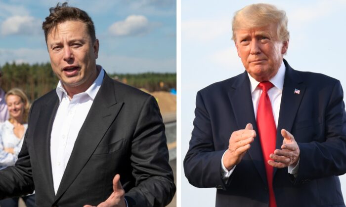 Ông Elon Musk (trái), người đứng đầu Tesla, nói chuyện với báo giới gần Berlin hôm 03/09/2020. Cựu Tổng thống Hoa Kỳ Donald Trump (phải) đến diễn thuyết trong một cuộc tập hợp Cứu lấy nước Mỹ ở Illinois hôm 25/06/2022. (Ảnh: Maja Hitij/Getty Images; Michael B. Thomas/Getty Images)