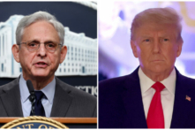 (Trái) Tổng chưởng lý Merrick Garland trình bày trong một cuộc họp báo tại Bộ Tư pháp Hoa Kỳ ở Hoa Thịnh Đốn hôm 24/10/2022. (Ảnh: Kevin Dietsch/Getty Images); (Phải) Cựu Tổng thống Donald Trump và cựu đệ nhất phu nhân Melania Trump đến dự một sự kiện tại tư dinh Mar-a-Lago của ông ở Palm Beach, Florida, hôm 15/11/2022. (Ảnh: Joe Raedle/Getty Images)