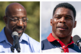 Bên trái: Thượng nghị sĩ Raphael Warnock (Dân Chủ-Georgia) ở Columbus, Georgia, hôm 08/10/2022. (Ảnh: Megan Varner/Getty Images); Bên phải: Ứng cử viên Thượng viện của Đảng Cộng Hòa Georgia, ông Herschel Walker ở Carrollton, Georgia, hôm 11/10/2022. (Ảnh: Elijah Nouvelage/Getty Images)