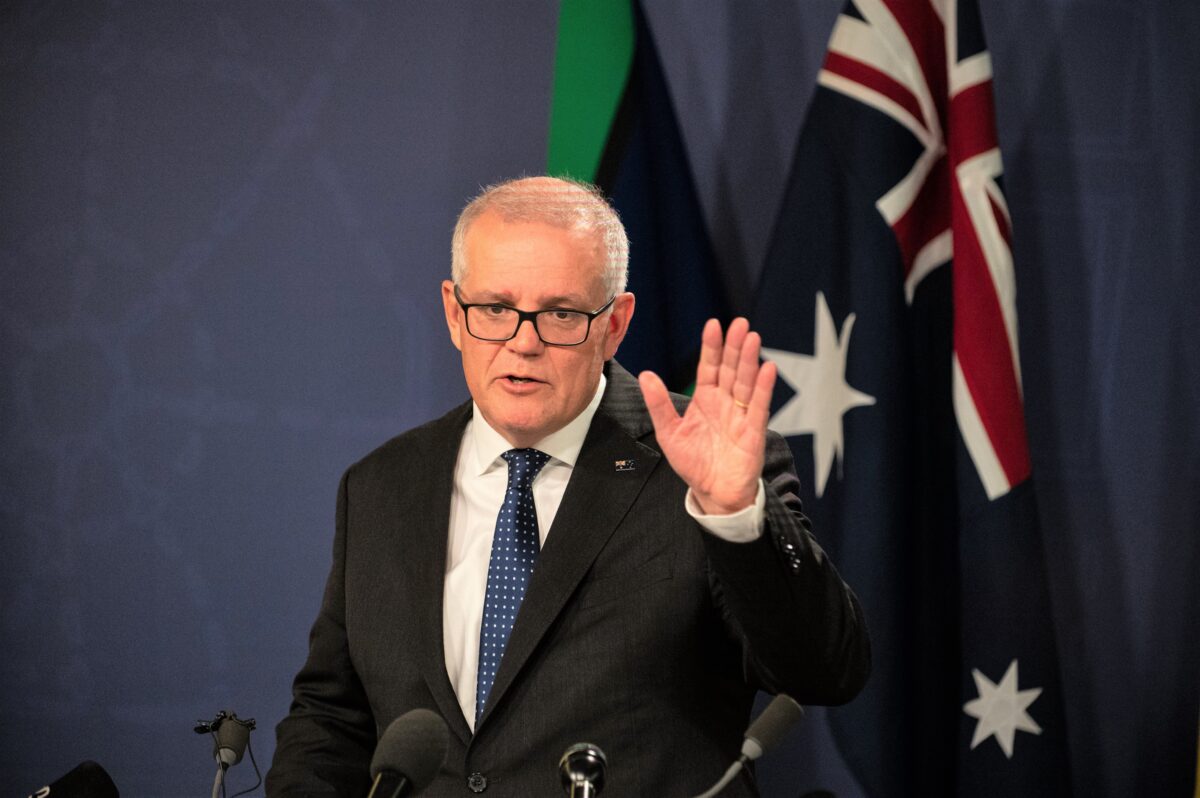 Ông Scott Morrison, cựu thủ tướng và hiện là Dân biểu Hạ viện Úc đại diện cho Quận Cook, tiểu bang New South Wales, nói trước giới truyền thông trong cuộc họp báo ở Sydney, Úc, hôm 17/08/2022. (Ảnh: AAP Image/Flavio Brancaleone)