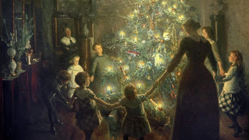 Bức tranh “Giáng sinh Vui vẻ - Merry Christmas” của họa sĩ Viggo Johansen, vẽ năm 1891. (Kartinysistoriey.Ru / Tài sản công)