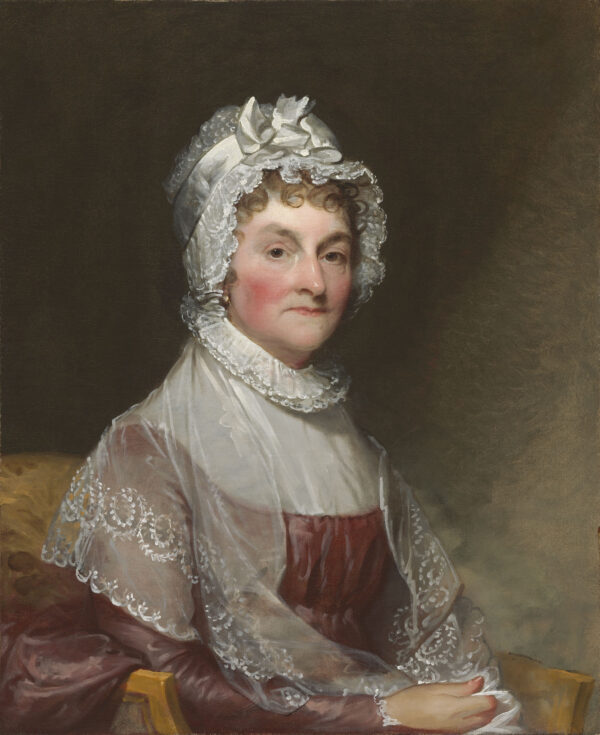 Một bức chân dung của bà Abigail Adams khi bà 56 tuổi, do họa sĩ Gilbert Stuart thực hiện vào khoảng giữa năm 1800 và 1815. Đây là bức chân dung hoàn chỉnh duy nhất mà ông Stuart vẽ bà Adams trong nhiệm kỳ đệ nhất phu nhân của bà. (Ảnh: Tài sản công)