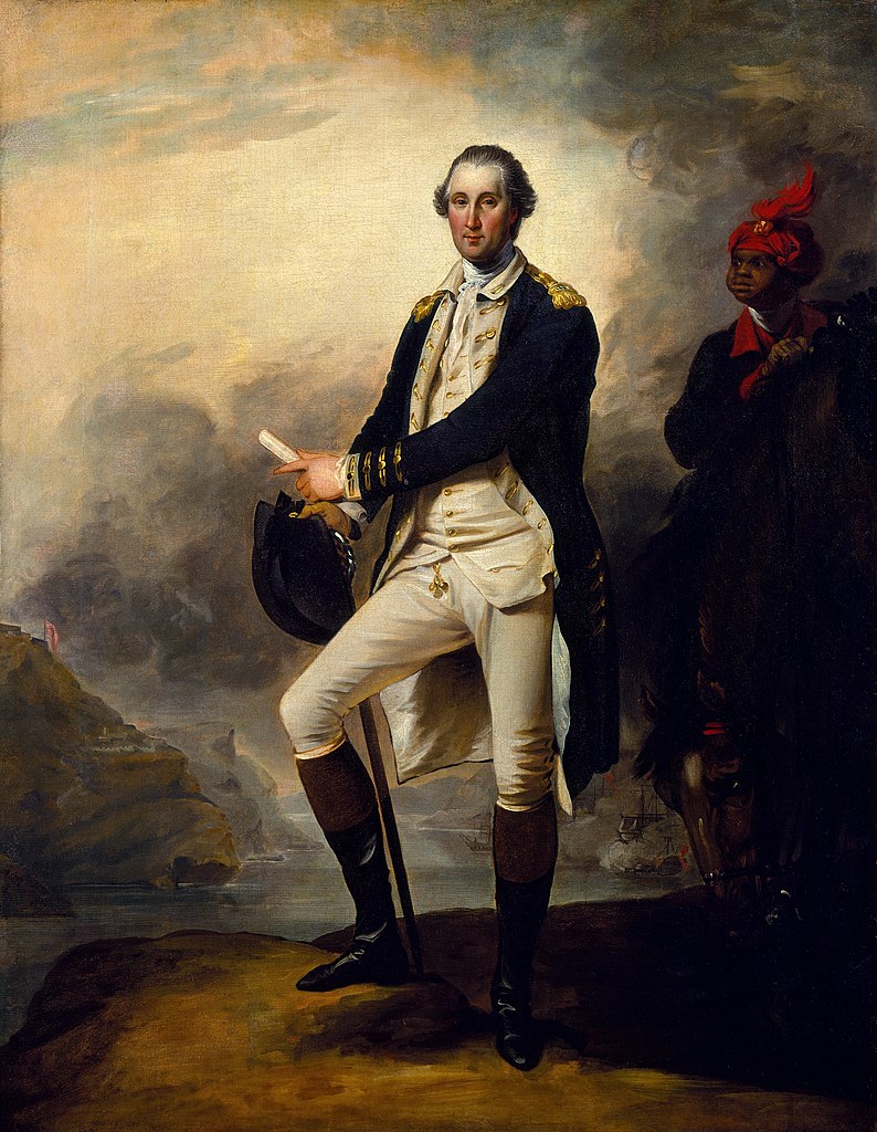 Chân dung của ngài George Washington và gia nhân của ông, ông William “Billy” Lee, đứng trên một con dốc nhìn ra sông Hudson. Bức tranh có ủy quyền này do họa sĩ John Trumbull vẽ vào năm 1780, đã trở thành tác phẩm đầu tiên có sẵn ở Âu Châu. (Ảnh: Tài sản công)