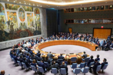 Các thành viên của Hội đồng Bảo an Liên Hiệp Quốc tập trung cho một cuộc họp tại trụ sở Liên Hiệp Quốc ở thành phố New York, hôm 27/09/2018. (Ảnh: Don Emmert/AFP/Getty Images)