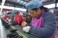 Một nhân viên làm việc trên dây chuyền lắp ráp sản xuất loa tại một nhà máy ở thành phố Phụ Dương, tỉnh An Huy, miền đông Trung Quốc hôm 30/11/2022. (Ảnh: STR/AFP qua Getty Images)