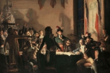 “Cách mạng Pháp. Ông Saint-Just và ông Robespierre tại Hôtel de Ville của Paris vào đêm ngày 09 rạng sáng ngày 10 tháng Nóng năm II lịch Cách mạng Pháp (tức ngày 27/07 đến ngày 28/07 năm 1794 Dương lịch),” tranh sơn dầu trên vải canvas của danh họa Jean-Joseph Weerts, năm 1897. (Ảnh: Tư liệu công hữu)