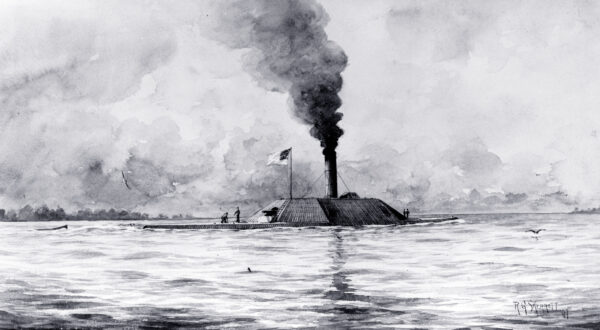 Sepia wash drawing of the CSS Albemarle by R.G. Skerrett, 1899. (Public domain)