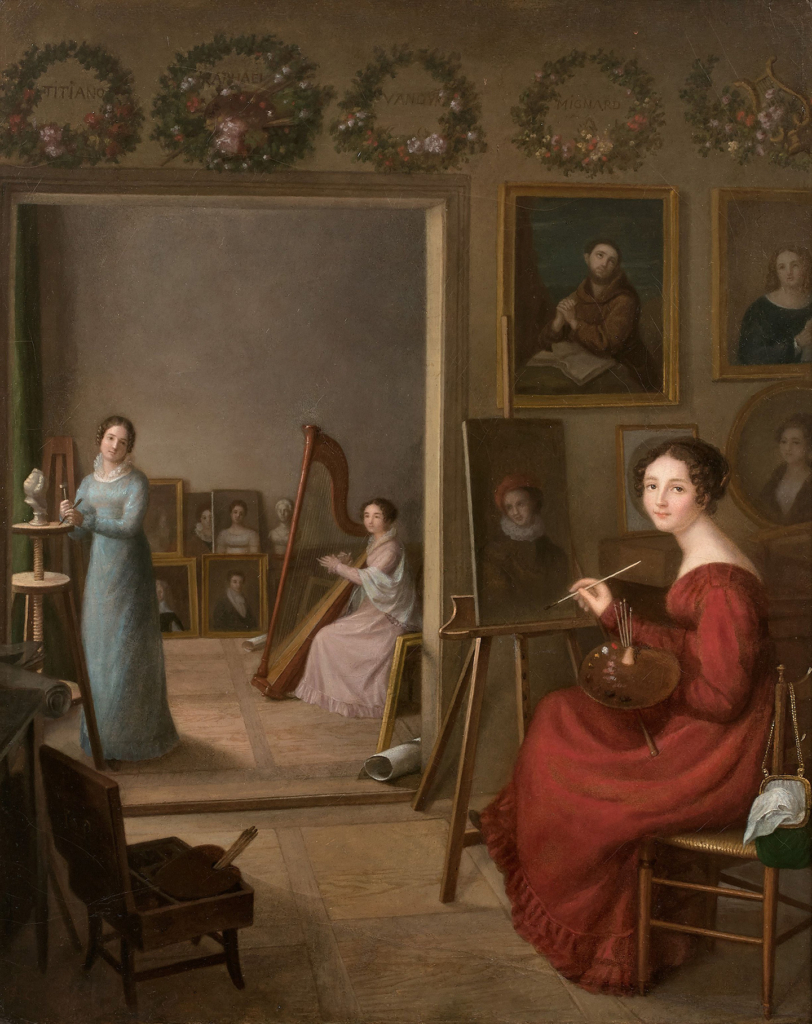 Một bức chân dung tự họa ba hình ảnh của một nghệ sĩ: họa sĩ, nhà điêu khắc, và nhạc sĩ, khoảng năm 1815–1820, do họa sĩ D.E. Brante thực hiện. Tranh sơn dầu trên vải canvas. (Ảnh: Tài sản công)
