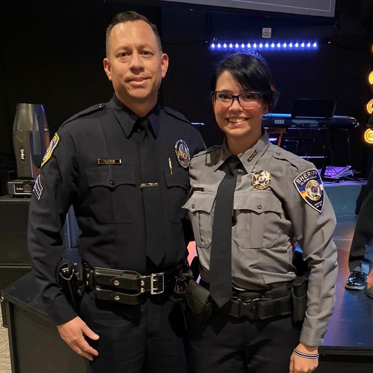 Escondido police Sgt. Jeff Valdivia with Dep. Natalie Young. (Courtesy of El Paso County Sheriff’s Office)