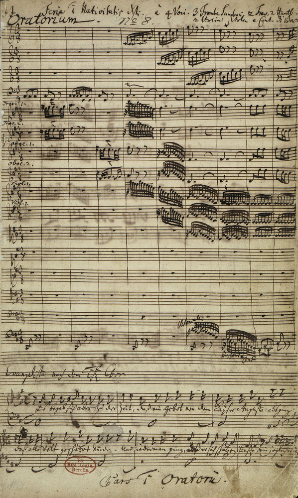 Trang đầu tiên của phần đầu trong tác phẩm “Christmas Oratorio.” (Ảnh: Tài sản công)