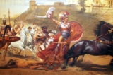 “Chiến thắng của Achilles,” 1892, của họa sĩ  Franz Matsch. Chàng Achilles kéo thi thể của hoàng tử Hector quanh thành Troy, tranh vẽ dựa trên một bức bích họa toàn cảnh ở cung điện Achilleion. (Ảnh: Tài sản công)
