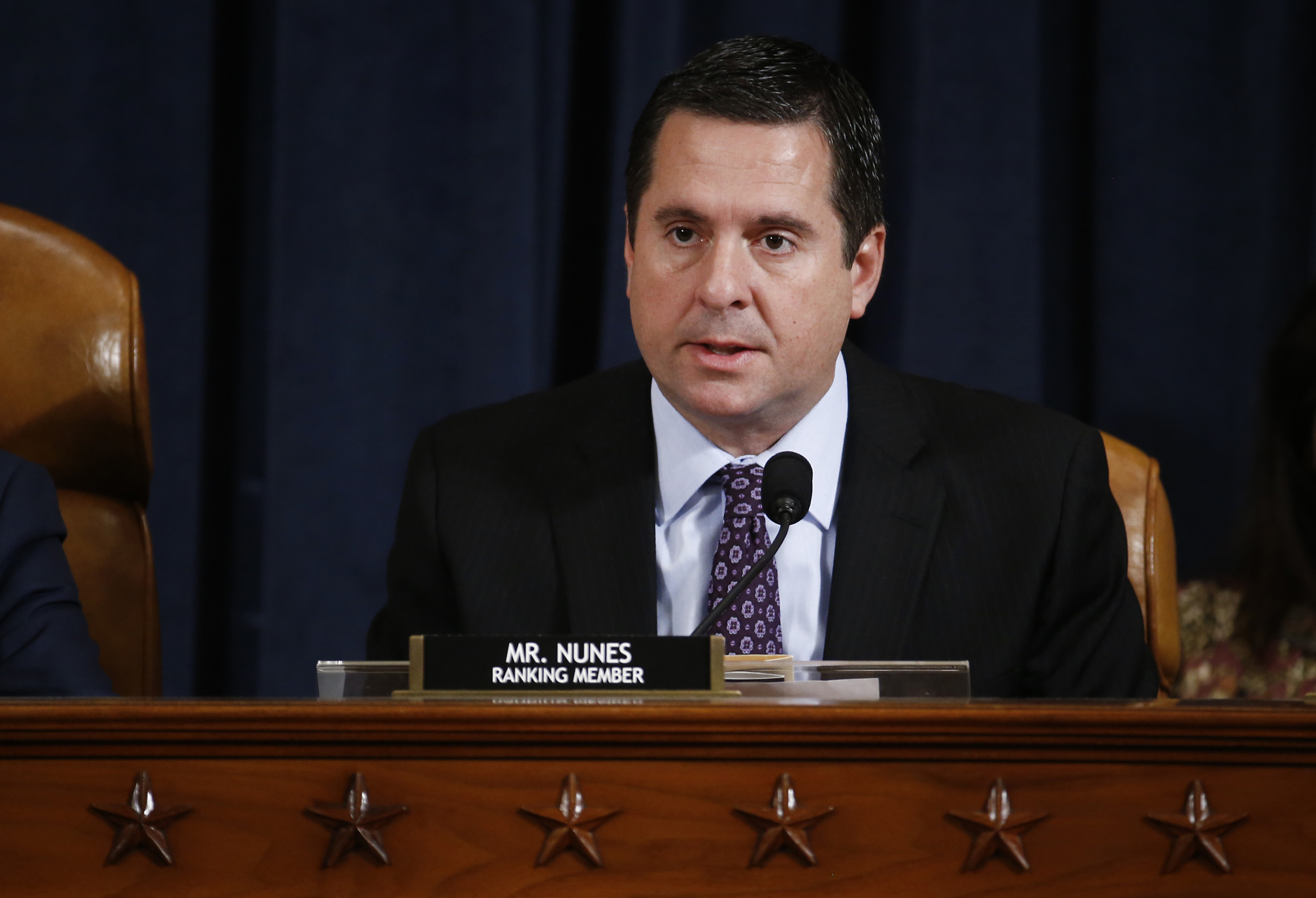 Dân biểu Devin Nunes (Cộng Hòa-California) nói chuyện trong một phiên điều trần tại Capitol Hill ở Hoa Thịnh Đốn, vào ngày 21/11/2019. (Ảnh: Andrew Harrer/Pool/AFP qua Getty Images)