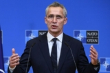 Tổng Thư ký NATO Jens Stoltenberg tổ chức họp báo sau một cuộc họp song phương tại trụ sở NATO ở Brussels, Bỉ, vào ngày 10/12/2021. (Ảnh: John Thys/AFP qua Getty Images)